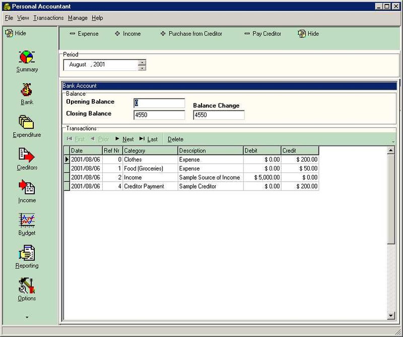 Personal Accountant Screenshot